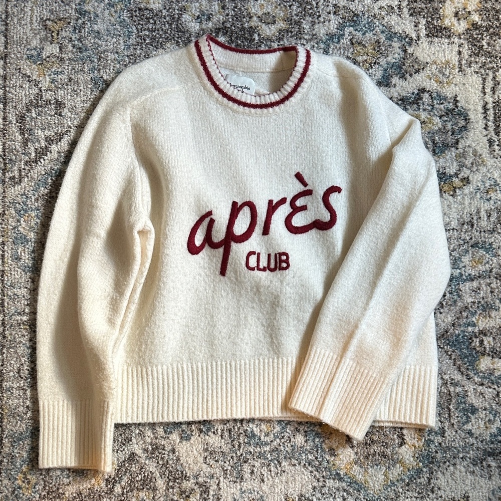 Abercrombie & Fitch Cream Sweater with Burgundy Lettering